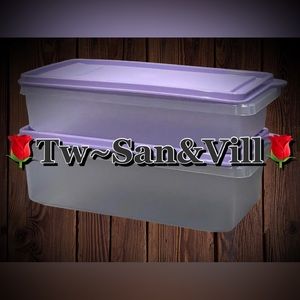 New Tupperware Set of 2 Stackable Stak N Store Rectangular Boxes in Lilac Color